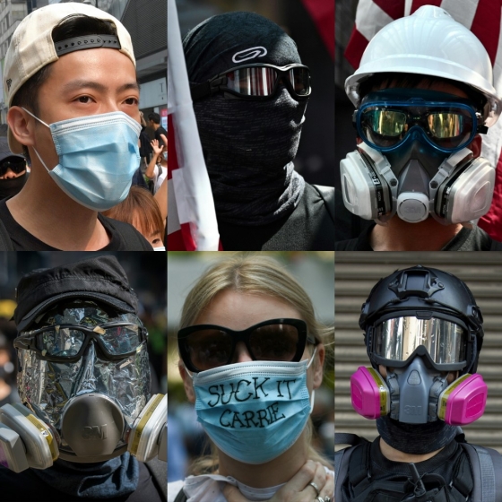 홍콩 정부의 복면금지법 시행에 반발해 마스크와 방독면 등으로 얼굴을 가리고 시위에 나선 홍콩 시민들. /사진=AFP