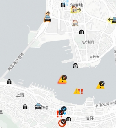 반(反)중 집회에 나선 홍콩 시위대가 경찰의 움직임을 파악하기 위해 사용해온 실시간 지도 앱 '홍콩맵라이브(HKmap.live)'가 여행객들 사이에서 활용되고 있다. /사진= 홍콩 민주화운동을 지지해주세요 SNS 트위터 캡처