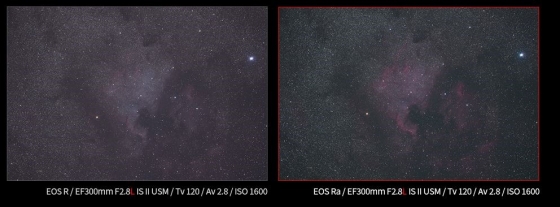 EOS R(왼쪽)과 EOS Ra 천체 사진 비교.