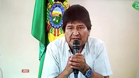 10일(현지시간) 에보 모랄레스 볼리비아 대통령이 TV 연설을 통해 사퇴의사를 밝히는 모습. /사진=로이터