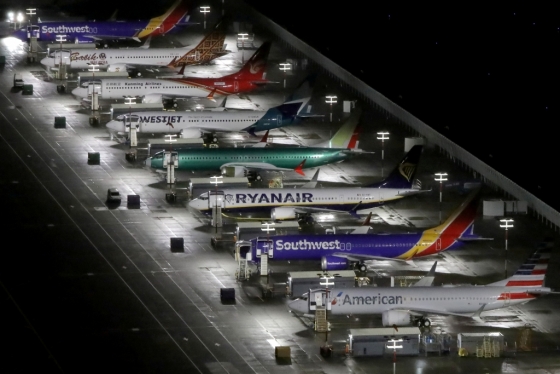 미 워싱턴주 시애틀에 위치한 보잉사 공장에 줄지어 서 있는 737맥스 비행기들. /사진=로이터