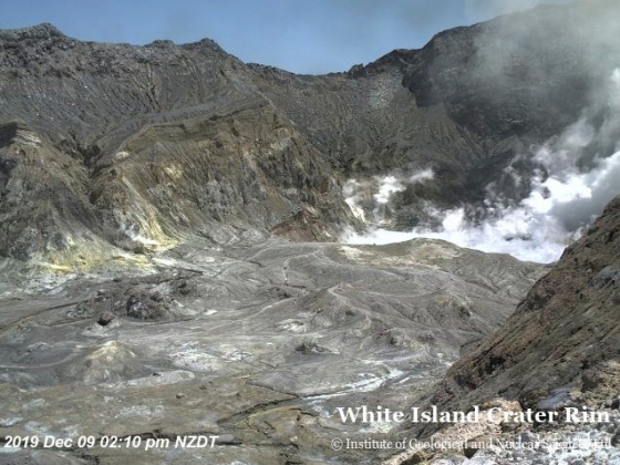 뉴질랜드 북섬 동해안에 있는 화이트아일랜드에서 하얀 화산재 기둥이 치솟고 있다.  /사진=로이터