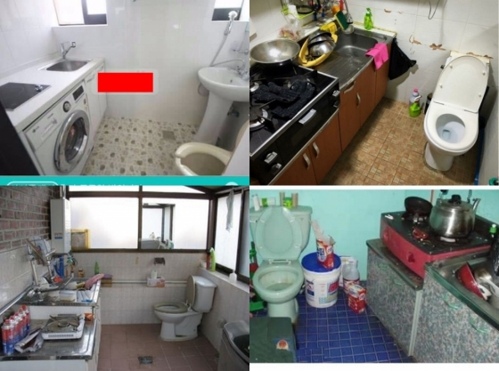 화장실과 부엌이 한 공간에 있는 원룸들/사진=인터넷 커뮤니티 캡처