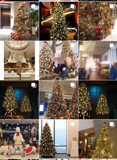 특급호텔이 꾸민 크리스마스 트리와 연말 장식을 찍어 SNS에 공유하는 이들이 부쩍 늘었다. /사진=SNS 인스타그램 캡처