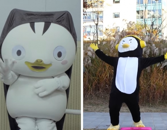펭수를 패러디한 고양시의 괭수(왼쪽)와 인사혁신처의 펑수(오른쪽). / 사진 = 고양시, 인사혁신처 유튜브 갈무리
