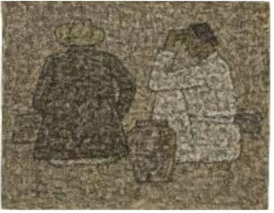 박수근, '두 사람', 1960년대, 패널에 유채, 18.5×23.5cm, 낙찰가 :  7억9000만원, K옥션 2007.09.18<br>
. /사진제공=한국미술시가감정협회