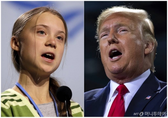 스웨덴 출신의 17세 청소년 환경 운동가 그레타 툰베리(왼쪽)와 도널드 트럼프 미국 대통령/ 사진=뉴시스 
