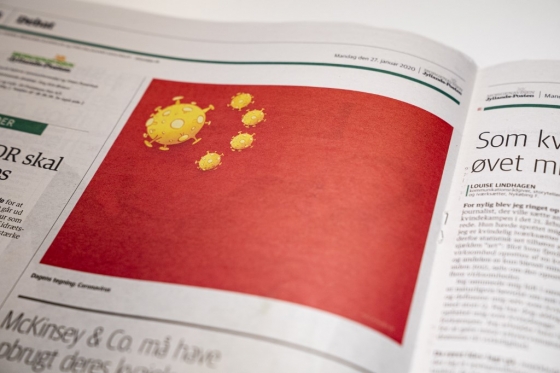 덴마크의 윌란스포스텐이 중국 국기인 오성홍기의 별을 바이러스로 바꾼 그림을 실어 논란을 샀다. /AFPBBNews=뉴스1