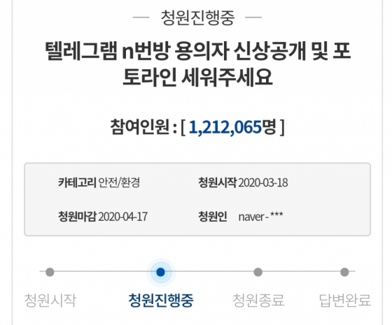 'N번방 박사' 신상공개 청원 121만명 돌파