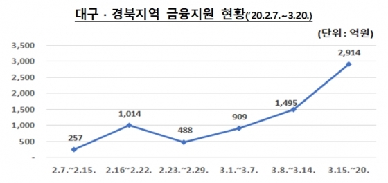 대구, 경북지역 코로나19 피해 관련 금융지원 현황 /그래프=금융감독원