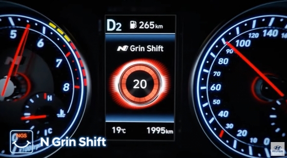 현대차 '2020 벨로스터 N'의 기능 'N 그린 시프트'가 작동된 모습. /사진=현대차 유튜브 캡처