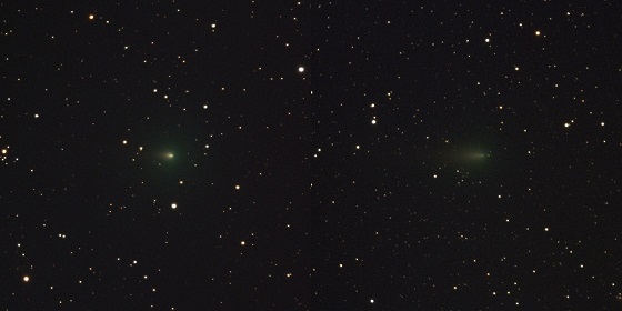 2020년 3월 30일 영상(좌)과 4월 17일 영상(우)을 비교하면 혜성의 밝기가 확연히 감소한 것을 알 수 있다/사진=천문연