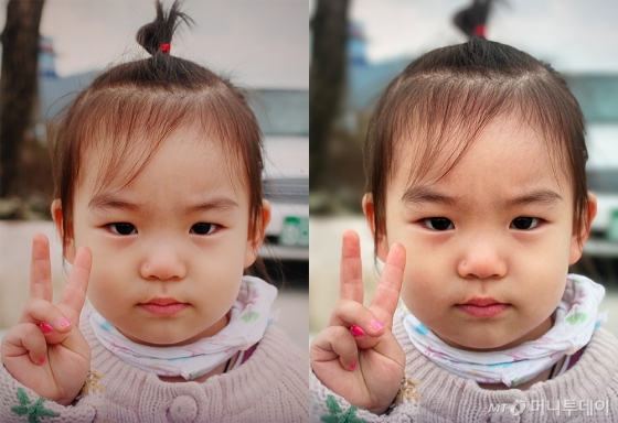 LG 벨벳(왼쪽)과 아이폰SE 인물 사진 촬영 비교.