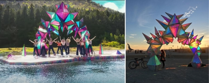 표절 논란에 휩싸인 트와이스 'MORE & MORE' 뮤직비디오 속 세트(왼쪽)와 조형예술가 데이비스 맥카티가 2016년 선보인 작품. /사진=트와이스 뮤직비디오 캡처(왼쪽), 데이비스 맥카티 인스타그램