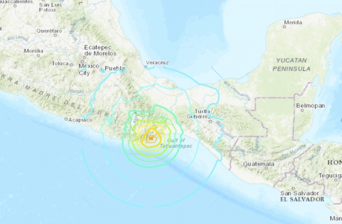 23일 멕시코에서 발생한 지진 진앙. USGS 자료 화명 캡처