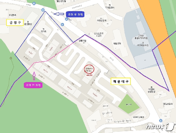 대우금사아파트 행정구역 지도.(해운대구 제공)© 뉴스1