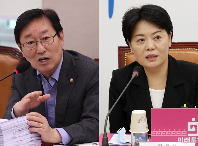 박범계 더불어민주당 의원(왼쪽)과 윤희숙 미래통합당 의원/사진=뉴스1