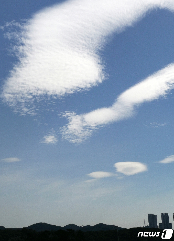 [사진] 울산 하늘에 한반도와 일본 열도 닮은 구름