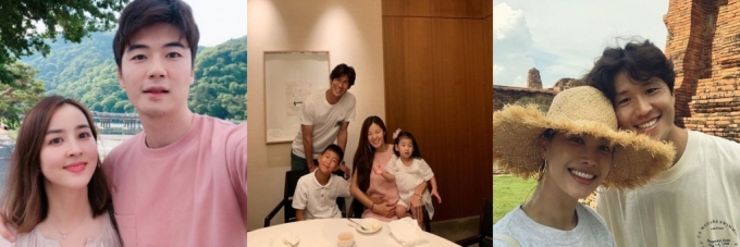 왼쪽부터 한혜진-기성용 부부, 김성은-정조국 가족, 양은지-이호 부부/사진=SNS 사진 캡처