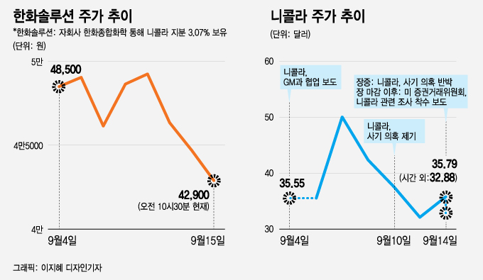하루 10% 오락가락…'사기의혹' 니콜라에 한화솔루션 '휘청'
