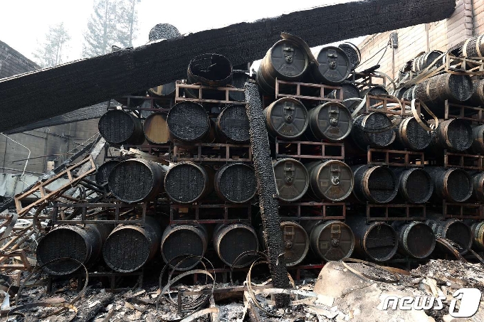 [사진] 캘리포니아 산불에 불 탄 와인 통