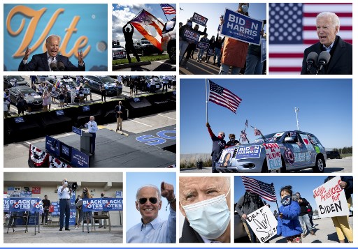 조 바이든 민주당 대선후보가 10월 29~30일(현지시간) 플로리다주, 델라웨어주, 아이오와주에서 유세를 갖고 있는 모습/사진=AFP