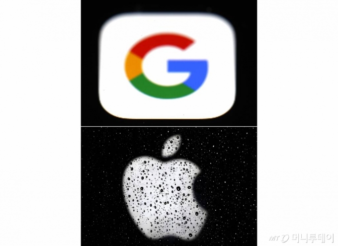 [워싱턴=AP/뉴시스] 구글(위)과 애플 로고. 2020.05.21.