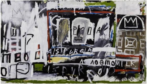  ̼ ٽŰ, 'New York, New York', 1981, Acrylic, oil stick, spray paint, silver spray paint, and paper collage on canvas, 128.3226.1cm. /=Ե