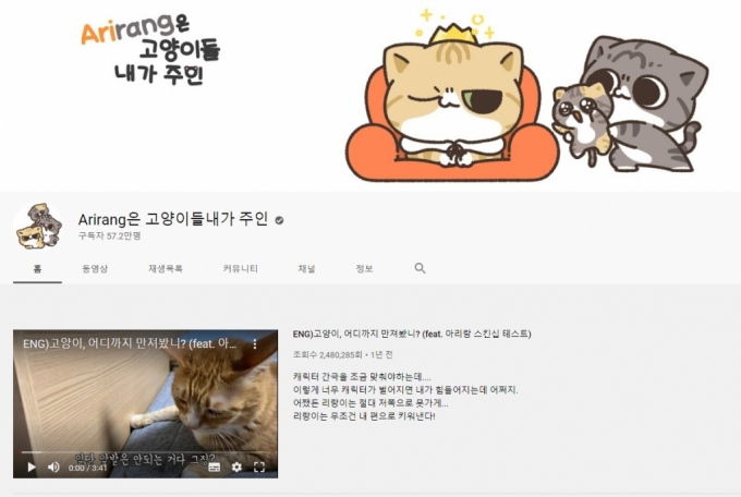/사진='Arirang(아리랑)은 고양이들 내가 주인' 유튜브 채널