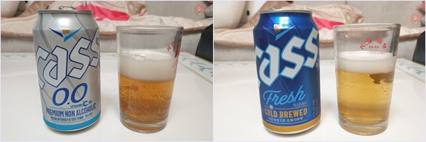오비맥주 비알코올 맥주 '카스 0.0'(왼쪽), 맥주 '카스 콜드브루' /사진=이영민 기자