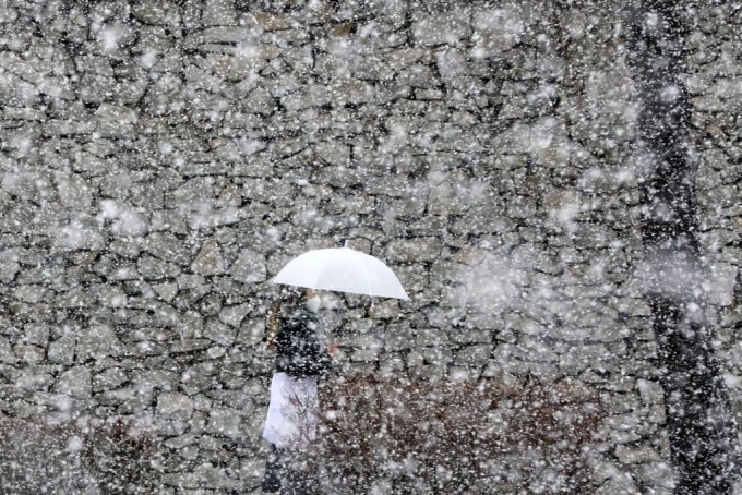 서울 전역에 대설주의보가 내려진 18일 오전 서울 종로구 거리에서 한 시민이 우산을 쓰고 지나가고 있다. /사진=뉴시스