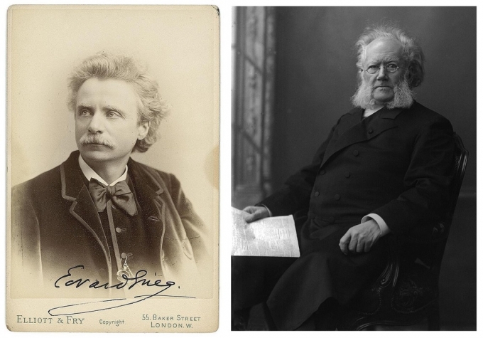 Edvard_Grieg_(1888)_by_Elliot_and_Fry & Henrik Ibsen, 1898, by Gustav Borgen/ image by wikipedia
