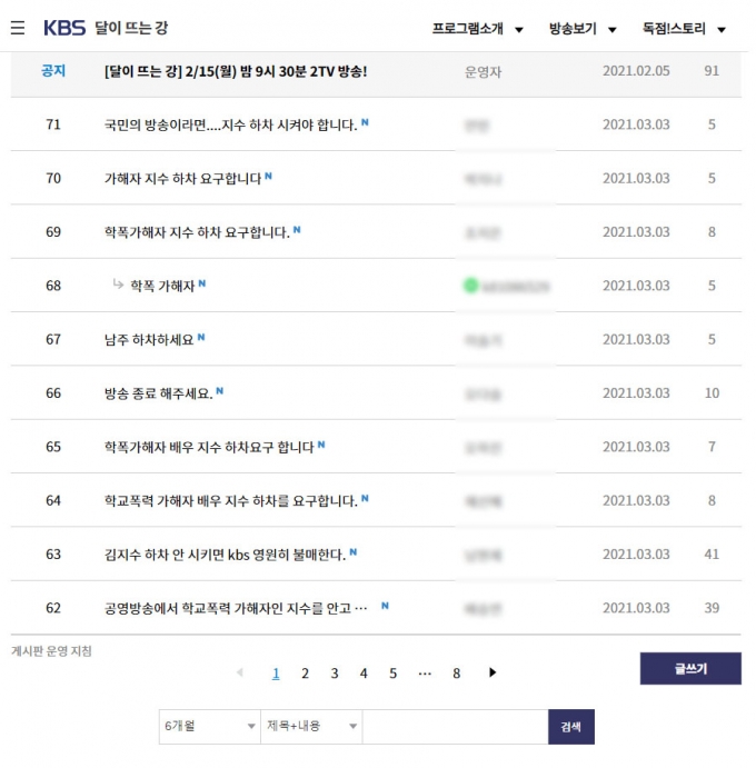 KBS2 '달이 뜨는 강' 시청자 게시판