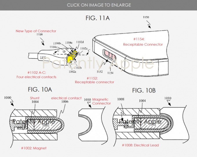 애플이 취득한 새로운 커넥터 특허. 과거 맥북에 적용된 맥세이프를 연상케 한다. /사진=페이턴틀리 애플