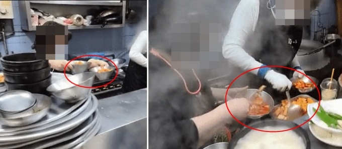 부산의 한 돼지국밥 식당에서 반찬을 재사용하는 모습이 생방송에 포착됐다./사진=BJ파이 영상 캡처