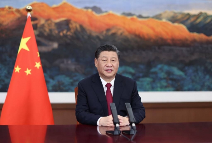  [베이징=신화/뉴시스]시진핑 중국 국가주석이 20일 베이징에서 영상을 통해 하이난에서 개막한 보아오포럼(BFA) 연차총회 기조연설을 하고 있다. 2021.04.20.