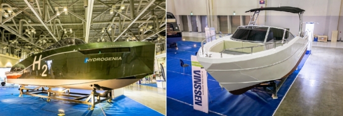 '바다 위 테슬라'를 목표로 하는 빈센이 공개한 수소전기보트 '하이드로제니아(왼쪽)'와 전기보트 '에포크' /사진=빈센 제공 