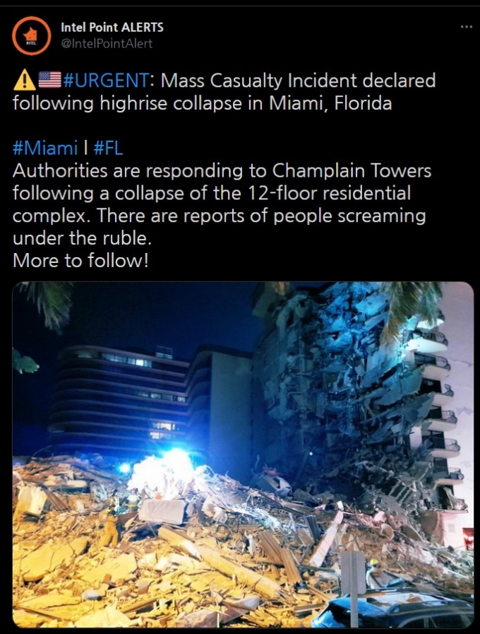 美 마이애미 비치 인근서 12층 건물 붕괴 사고