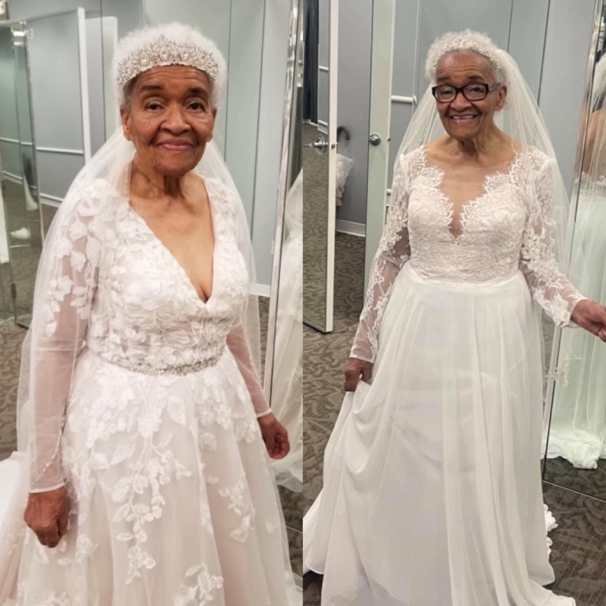 70년 만에 처음으로 웨딩드레스를 입게 된 94세 할머니의 사연이 알려지며 화제가 되고 있다. /사진=에리카 터커 페이스북 갈무리