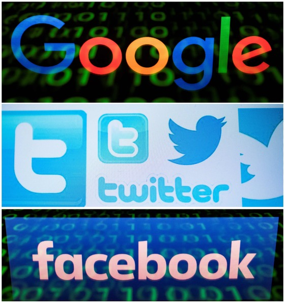 구글과 트위터, 페이스북의 로고