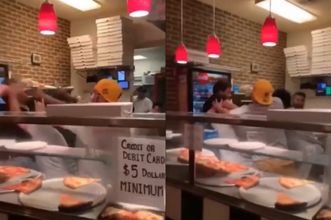 미국의 한 피자 가게에서 손님과 직원 간의 집단 몸싸움이 벌어졌다. /사진=레딧(Reddit) 영상 캡처
