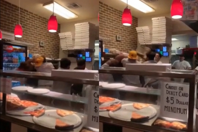 미국의 한 피자 가게에서 손님과 직원 간의 집단 몸싸움이 벌어졌다. /사진=레딧(Reddit) 영상 캡처