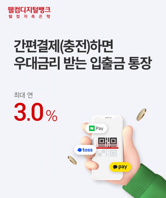 웰컴저축銀, 연 최대 3% 금리 '웰뱅 모두페이 통장' 출시