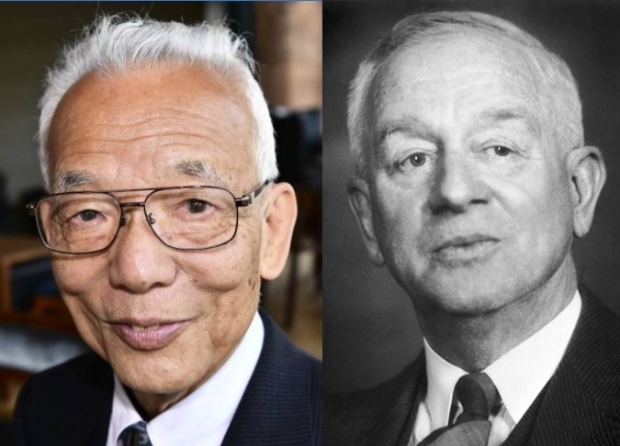 슈쿠로 마나베(왼쪽)와 프랜시스 페이턴 라우스는 각각 연구 업적을 완성한 후 노벨상을 받기까지 50여년의 시간이 걸렸다./사진=AP/Nobel Prize 홈페이지.