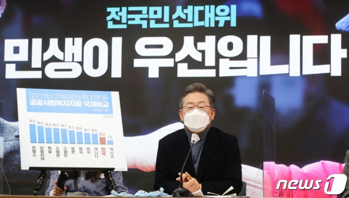 이재명 더불어민주당 대선 후보가 6일 오전 서울 여의도 중앙당사에서 열린 소상공인과 함께하는 전국민선대위에서 발언하고 있다. /사진=뉴스1  