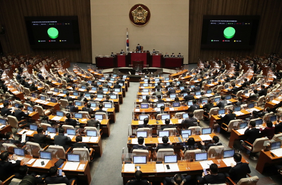 지난 12월 9일 오후 서울 여의도 국회에서 열린 본회의에서 법률 개정안이 가결 처리되고 있다./사진=뉴시스 