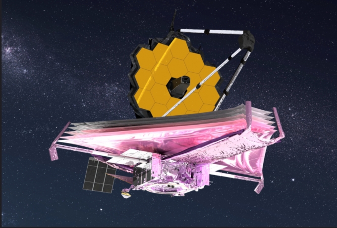 제임스 웹 우주망원경(JWST)이 지난 9일(현지시각) 망원경 핵심 장치인 주반사경(노란색 부분)까지 펼치는 작업을 완료했다. / 사진제공=미국항공우주국