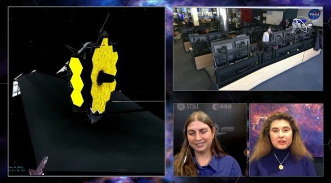 줄리 반 캠펜 미국항공우주국(NASA) 박사(왼쪽)와 미셸 탈러 미 NASA 고더드 우주비행센터 박사가 '제임스 웹 우주망원경의 우주 파편과 미소 운석 충돌 가능성'을 지난 9일 NASA 유튜브라이브를 통해 점쳤다. / 사진=미국항공우주국(NASA) 유튜브