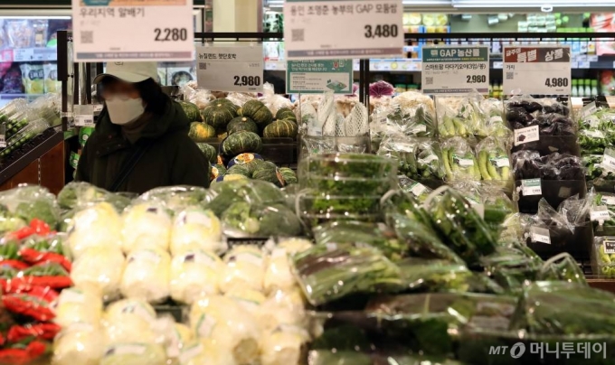 조류인플루엔자(AI)와 한파의 영향으로 농축수산물의 가격이 가파르게 상승한 가운데 25일 서울의 한 대형마트를 찾은 시민들이 장을 보고 있다. /사진=이기범 기자 leekb@