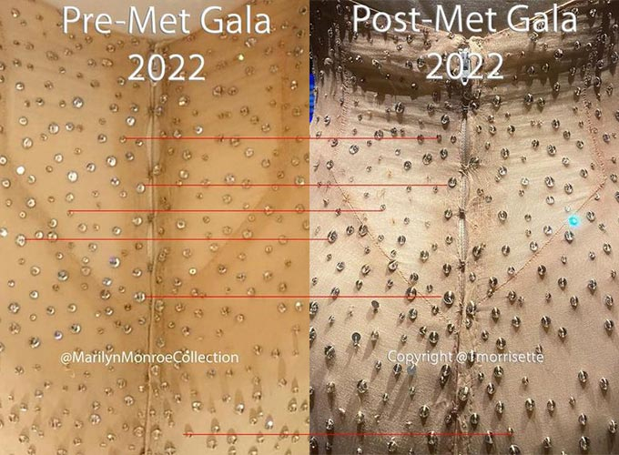 '2022 멧 갈라'에서 할리우드 스타 킴 카다시안이 입은 이후 망가진 마릴린 먼로 드레스의 뒷모습 사진. /사진='마릴린 먼로 컬렉션' 인스타그램